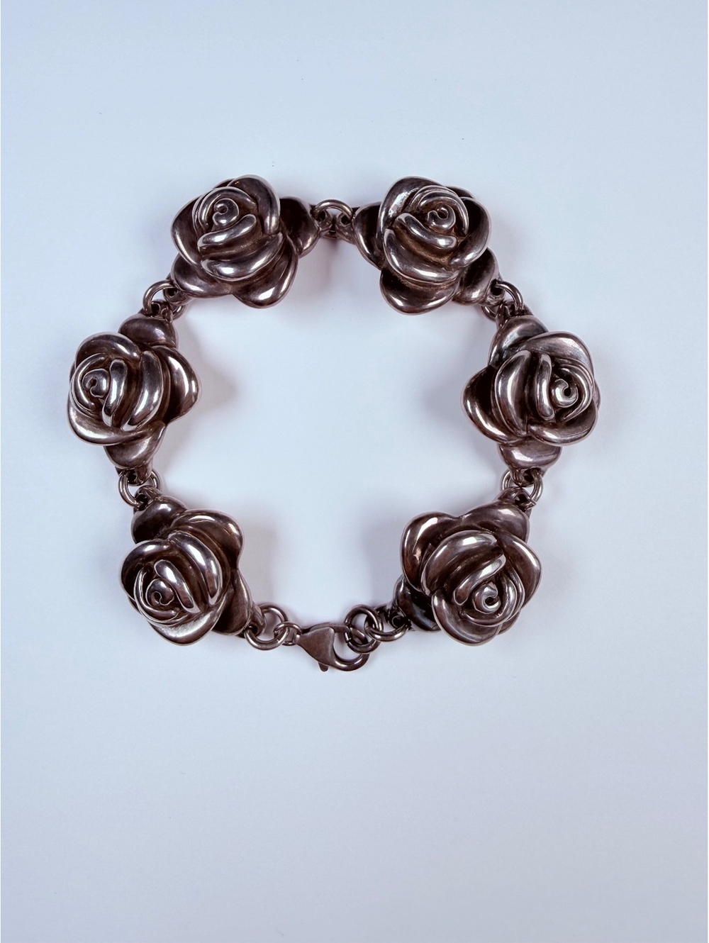 Large Blooming Rose 3D Sculptural Motif Sterling Silver 925 VTG Bracelet